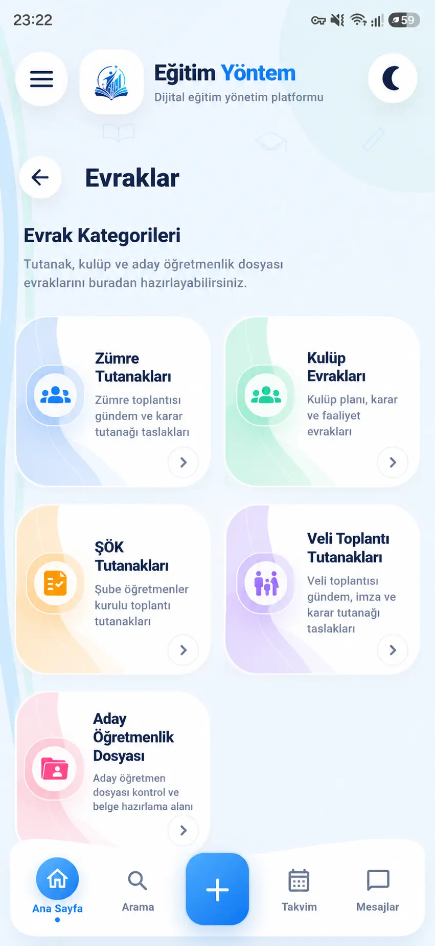 Eğitim Yöntem Evrak merkezi gerçek mobil ekran görüntüsü